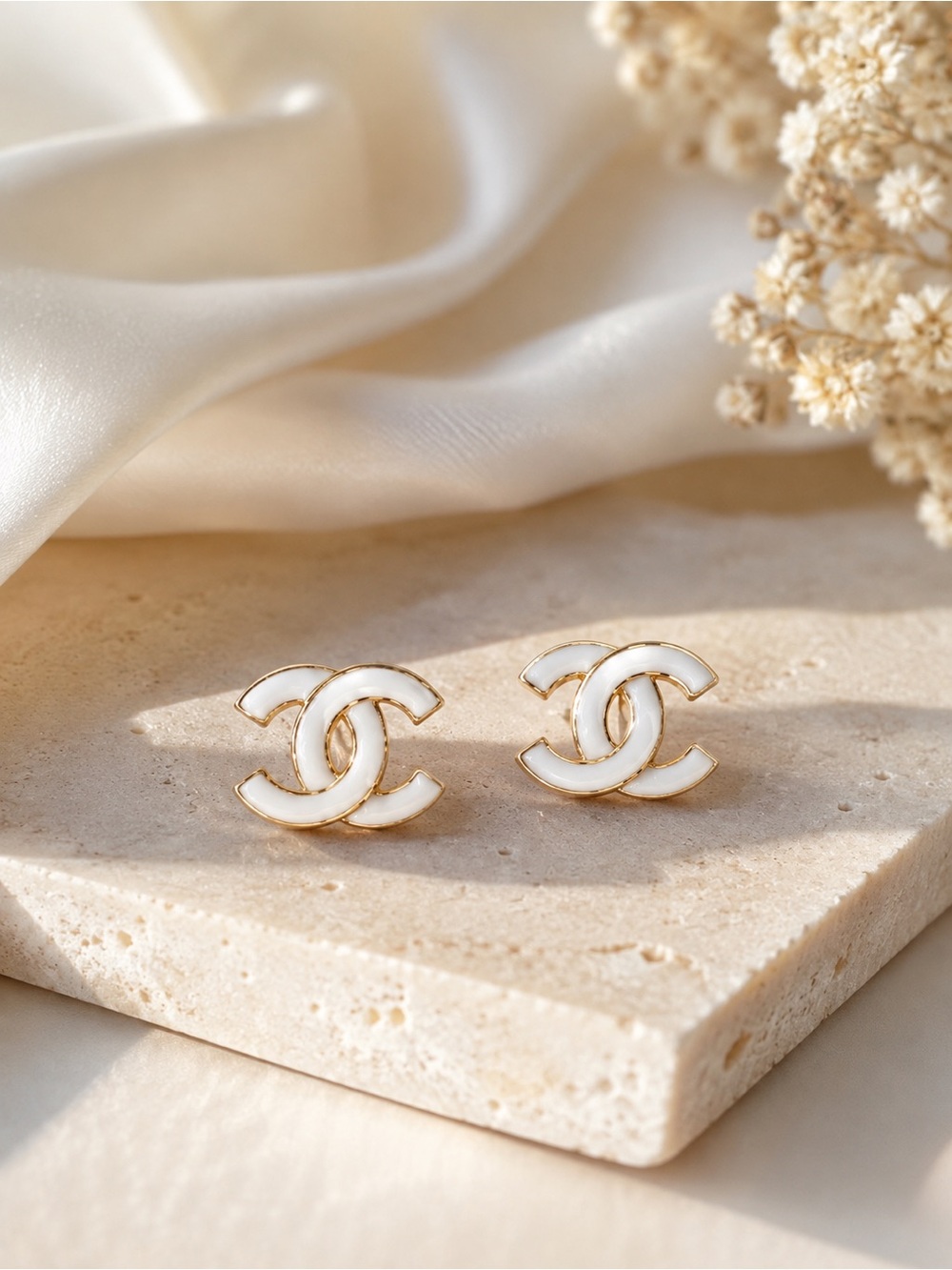 White enamel stud earrings